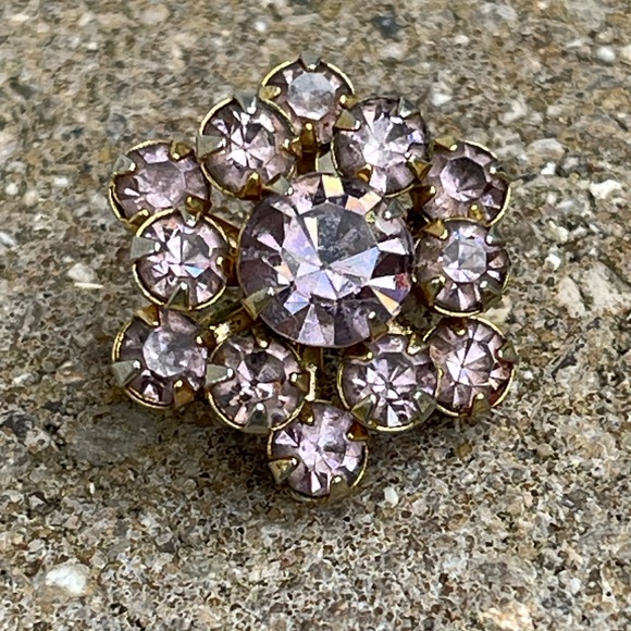 Vintage Small Floral Rhinestone Brooch Lapel Pin - Picture 4 of 10